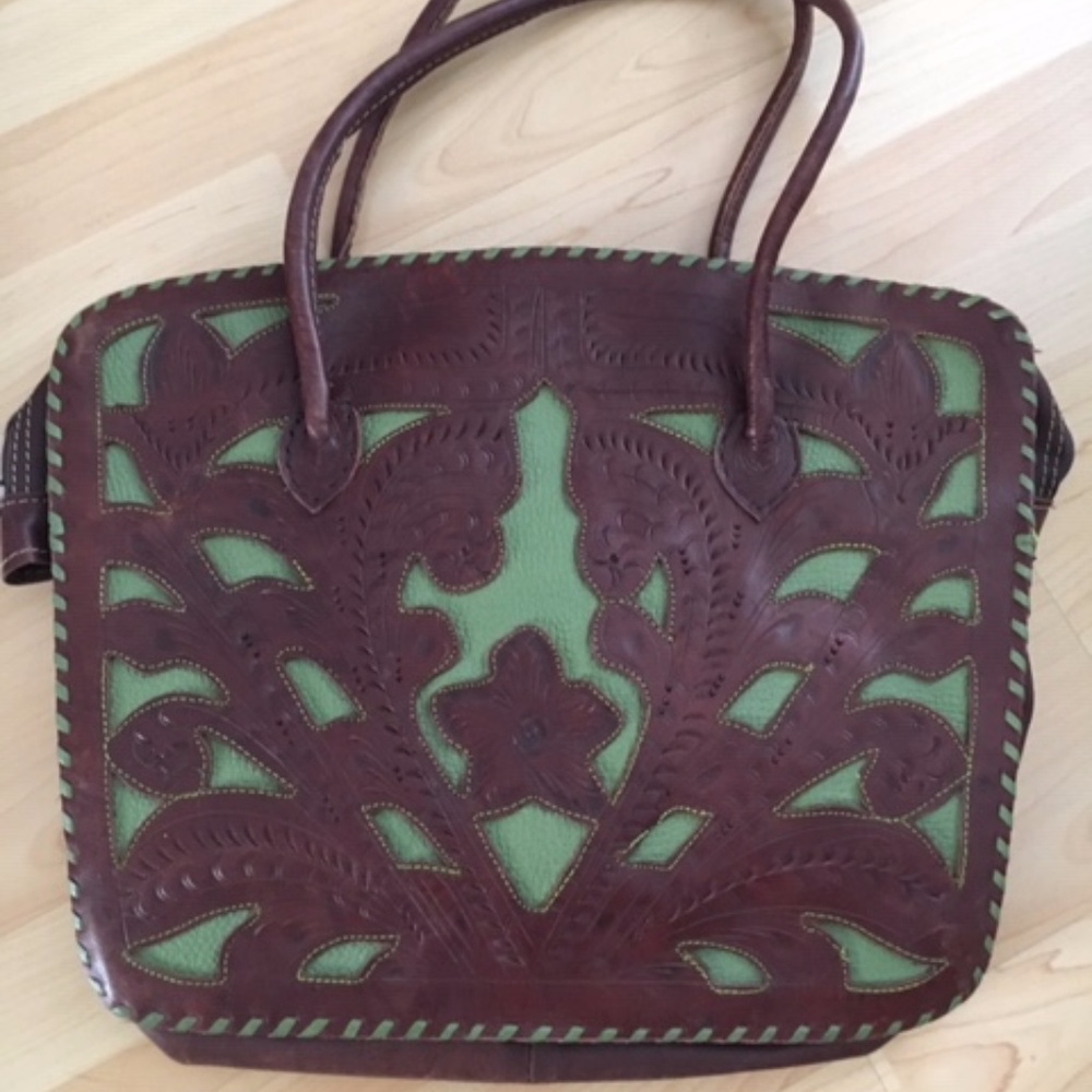Hand-Tooled Cut-Out Leather Shoulder/Laptop Bag